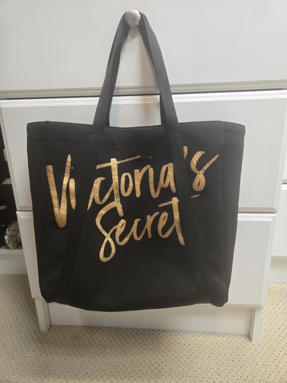Victoria's Secret Black Tote Bag with Gold Logo